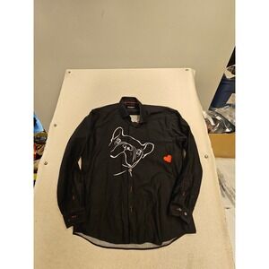 Maczoo Mens XL Black French Bulldog Graphic Button Down Shirt Italian‎ Fabric